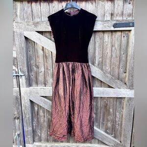 Vtg Brown Velvet Midi Dress